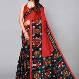 Satrani Red Printed Saree With Unstitched Blouse-picture-14