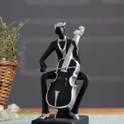 Tayhaa Black & Silver Resin Musician Playing Violin Showpiece-image-20
