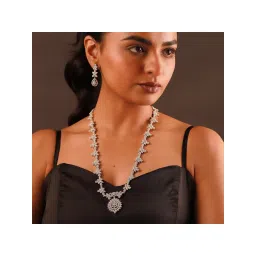 Voylla Sparkling Elegance Crystal Bloom Cz Jewellery Set image 1