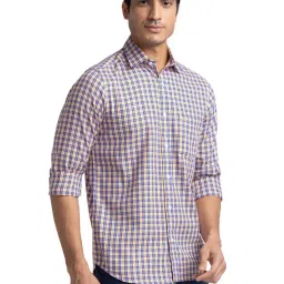 ColorPlus Yellow Cotton Tailored Fit Checks Shirt image 4