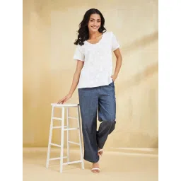 Fabindia Blue Cotton Regular Fit Trousers image 4