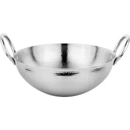 Prabha Stainless Steel Silver Hammered Finish, Heavy Gauge Kadhai 5.8L & 320mm Size-picture-19