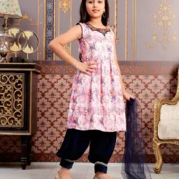 Aarika Girls Navy Embroidered Kurti Set image 3