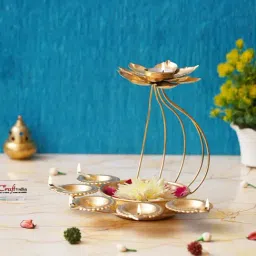 eCraftIndia Golden Metal Handcrafted Lotus Shaped Decorative Urli with Tea Light Candle Holder-picture-36