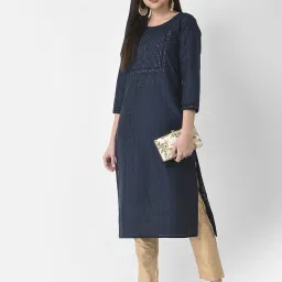 Span Blue Embroidered A Line Kurta image 4