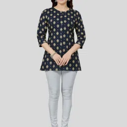 Saree Swarg Navy Printed A-Line Short Kurti image 4