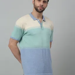 Cantabil Sky Blue Regular Fit Colour Block Polo T-Shirt image 4