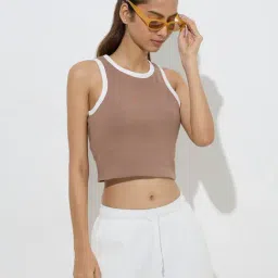 studiofit women Studiofit by Westside Taupe Ribbed Cotton-Blend Tank Top-picture-36