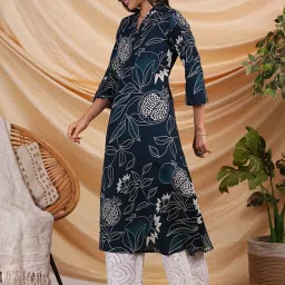 Kami Kubi Navy Cotton Printed A Line Kurta image 4