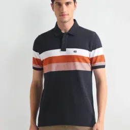 Arrow Sports Black Cotton Regular Fit Striped Polo T-Shirt-image-42