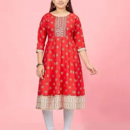Aarika Kids Red & White Cotton Embroidered Kurti Set-image-63