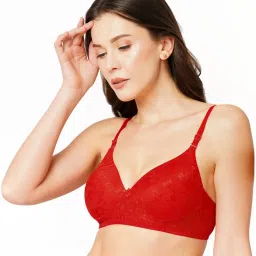 Libertina Red Cotton Self Pattern Everyday Bra image 4