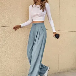 Kotty Light Blue Regular Fit High Rise Pants image 4