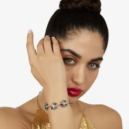 Zaveri Pearls Multicolor Dazzling Stones Embellished Flowers Contemporary Bracelet for Women image 4