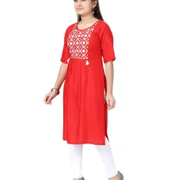 Aarika Kids Red & White Embroidered Kurta with Leggings image 4