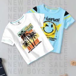 Codez Kids White & Blue Printed T-Shirt (Pack Of 2)-picture-43