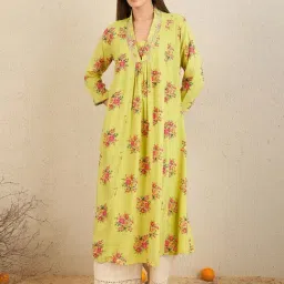 Indo Era Yellow Floral Print A Line Kurta-picture-11