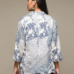 Biba Blue & White Straight Fit Floral Print Blazer image 2