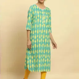 W Green Cotton Printed Straight Kurta image 5