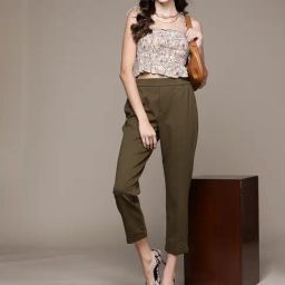 Label Ritu Kumar Olive Solid Straight Pant-picture-29