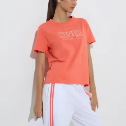 studiofit women Studiofit by Westside Orange Text Design Cotton T-Shirt-picture-35