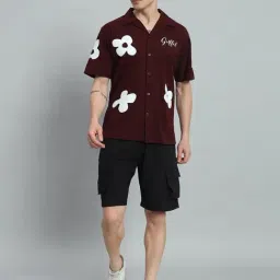 Griffel Maroon Cotton Loose Fit Printed Co-Ord Set-picture-44