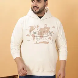 John Pride Beige Fleece Regular Fit Graphic Hooded Sweatshirt-image-6