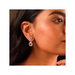 Voylla Sparkling Elegance Ruby Luxe Interchangeable American Diamond Silver Earrings image 1