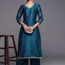 Libas Women Teal Blue Ethnic Motifs Embroidered Kurta image 1