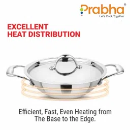 Prabha Stainless Steel Silver Prima Kadhai Flat Bottom with Lid, 22cm, 2.2L, image 4