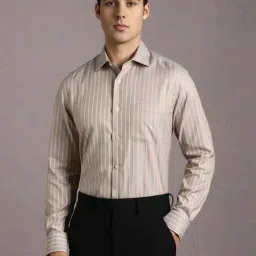 Louis Philippe Beige Cotton Regular Fit Striped Shirt-image-69