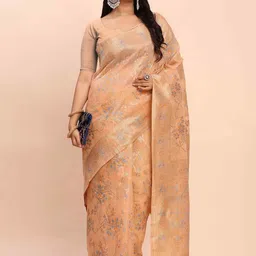 HERE&NOW Floral Linen Blend Handloom Saree image 2