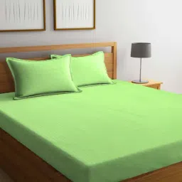 Klotthe Light Green 300 TC Cotton Blend Double Bed Sheet with 2 Pillow Covers-image-8