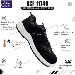 Allen Cooper Composite Toe Safety Shoe Low Ankle PU Sole UK 12 Size Black for Industrial Use, ACF 11740 image 4
