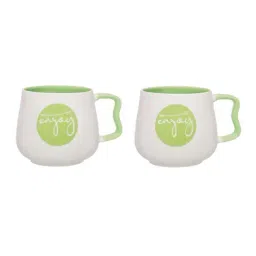 JCPL White & Light Green Ceramic 10.3 cm Milk Mug (0.33 L) - Set of 2 image 4