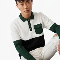 Try This Colourblocked Polo Collar Short Sleeves Regular Fit Casual T-shirt-image-50