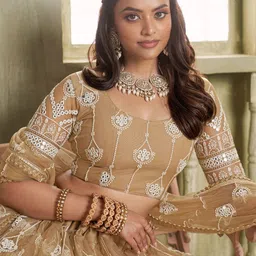 Zeel Clothing Embroidered Mirror Work Semi-Stitched Lehenga & Blouse With Dupatta image 5