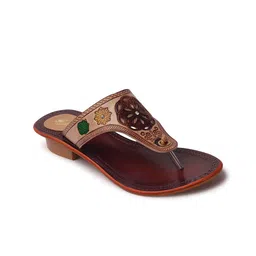 Picktoes Women Ethnic T-Strap Flats with Laser Cuts-picture-13