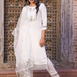 VASTRAHUT Floral Embroidered Thread Work Chanderi Silk Kurta With Trousers & Dupatta-picture-17