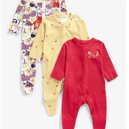mothercare Infant Girls Pack Of 3 Multicoloured Pure Cotton Sleepsuits-picture-32