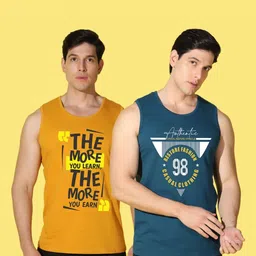 WOOSTRO Men Pack of 2 Typography Printed Round Neck Cotton Slim Fit Sports T-shirts image 3