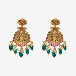 Kushal's Fashion Jewellery Gold-Plated Stone Studded & Beaded Antique Necklace & Earrings image 3