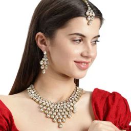 Zaveri Pearls Clear & Golden Alloy Necklace Set-picture-5