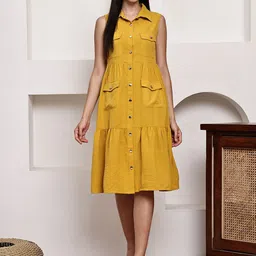 JAKANARY Women Sleeveless Shirt Dress-picture-26