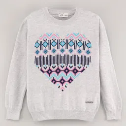 Smarty Girls 100% Cotton Full Sleeves Knit Sweater Printed - Grey-picture-24