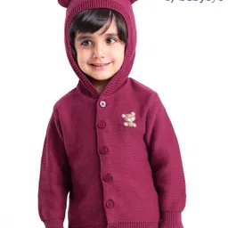 Babyoye 100% Cotton Full Sleeves Hooded Sweater With Teddy Applique - Purple-picture-32