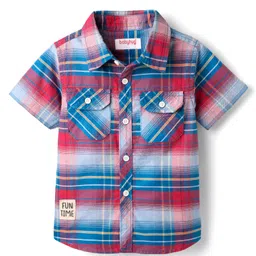 Babyhug Cotton Half Sleeves Regular Collar Checked Shirt - Red & Blue-picture-11