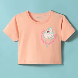 Doreme Single Jersey Knit Half Sleeves T-Shirt with The Power Of Standing Text Print - Peach-picture-14