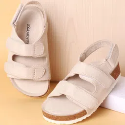Babyoye Velcro Closure Solid Color Sandals - Beige-picture-37
