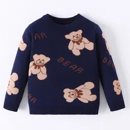 Mark & Mia Viscose Full Sleeves Pullover Sweater With Bear Design - Navy Blue-picture-30
